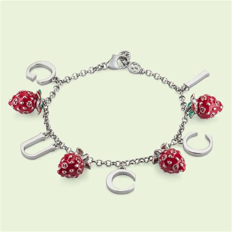 Gucci Enamel Strawberry Charm Bracelet .